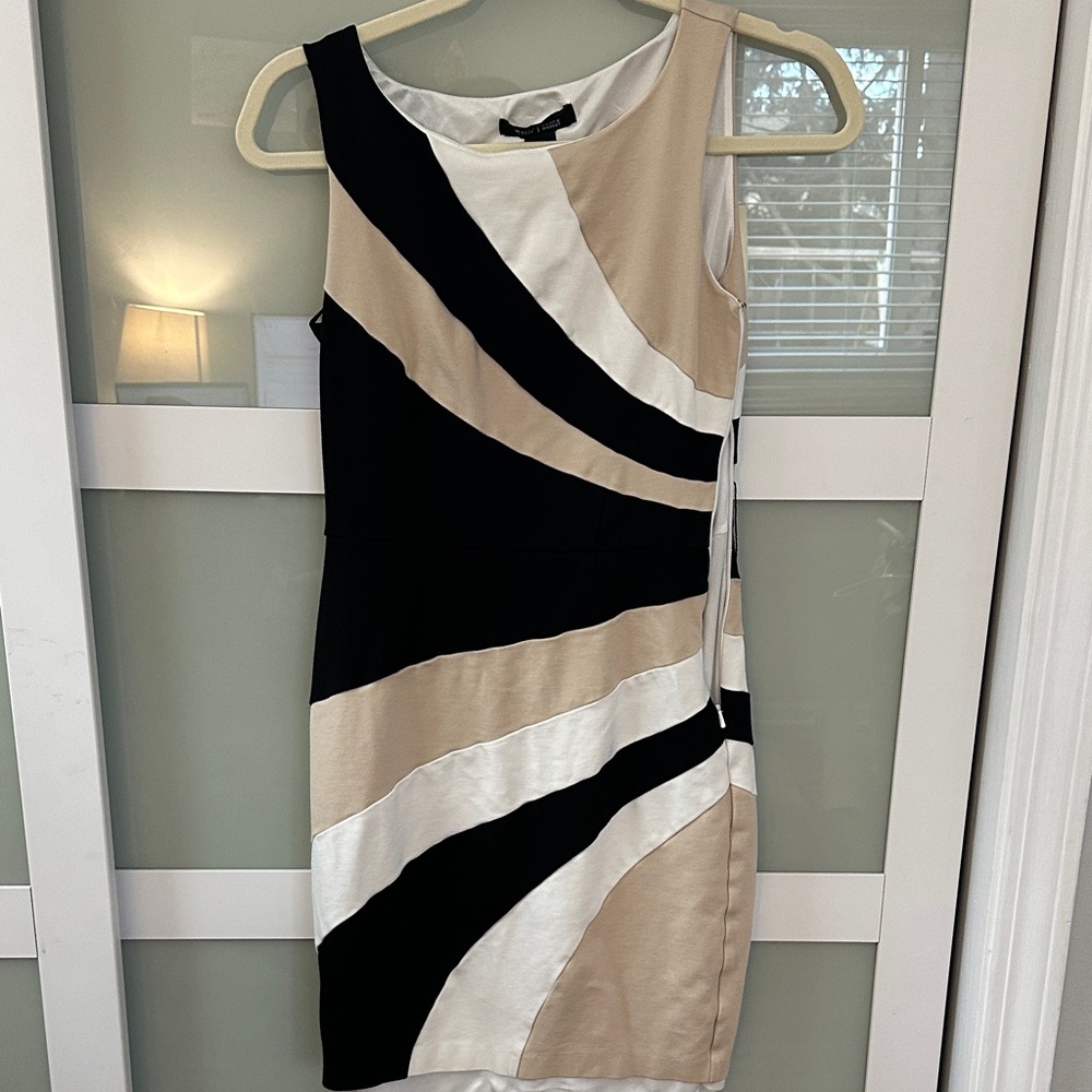 White House Black Market Black and Tan Swirl Mini Dress